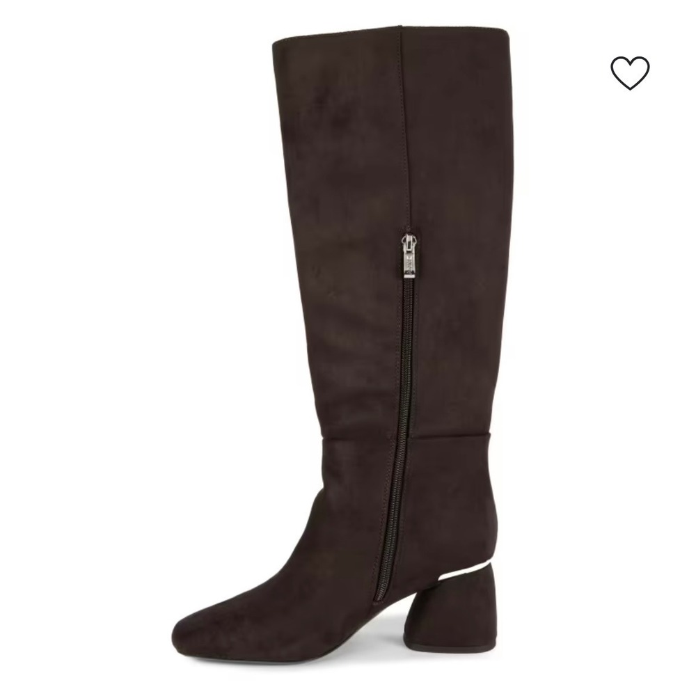 DKNY Cana Knee High Suede Boots Chocolate Brown Square Toe Block Heel Size 7.5